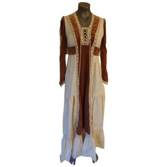 Gunne Sax Vintage Juliett Boho Lace/Velvet Layered Maxi Dress 0-4